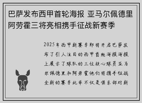 巴萨发布西甲首轮海报 亚马尔佩德里阿劳霍三将亮相携手征战新赛季